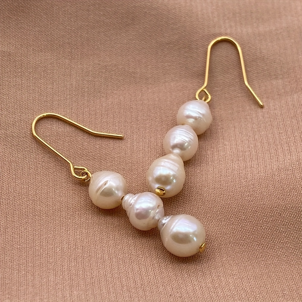 Elegant Three-Shell Pearl Pendant Earrings, Gift for Women